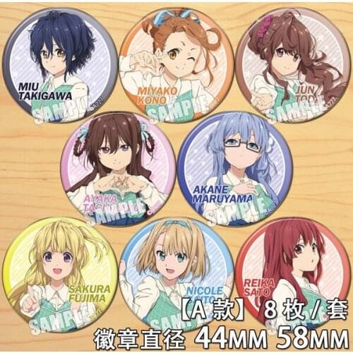 Anime 22/7 Miu Takigawa Reika Sato Miyako Kono Figure 5588 Badge Round Brooch Pin Gifts Kids Collection Toy
