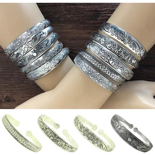 Retro Fashion Opening Tibetan Bracelet Totem Carved Bangle Jewelry Women Bracele