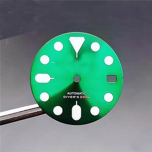 28.5mm Watch Dial Matte Sunray Dial Green Luminous for NH35/NH36 Movement Watch Modified Accessories