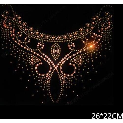 26*22cm Sweater neckline decor patch new hotfix rhinestones motif,hot fix heat transfer design iron on motifs for T shirt