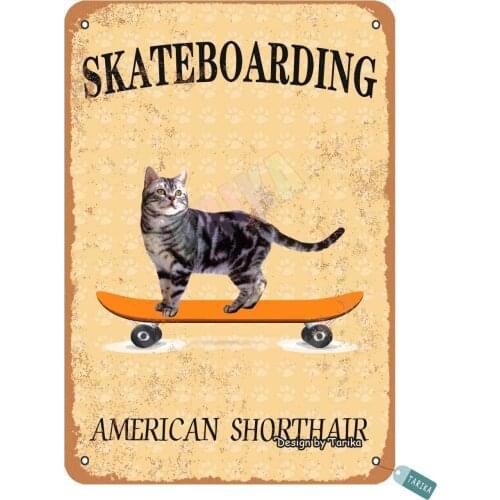 Duoduo Skateboarding American Shorthair Retro Vintage Country Tin Sign Bar Cafe Art Bar Decoration Living Room Bedroom Office