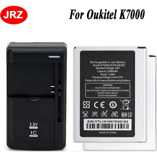 JRZ 1LOT=2PCS For Oukitel K7000 Phone Battery 2000mAh High Quality Replacement Batteries +1PC Universal Dock Charger