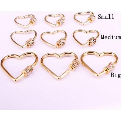 5PCS, Gold Color Micro Pave CZ Heart Lock Carabiner Pave Lock Crystal Zirconia Clasp Jewelry Findings