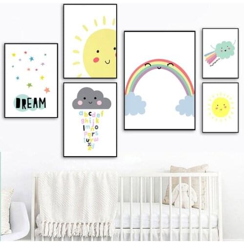 Somewhere Over The Rainbow Painting Art Nursery Wall Picture Bright Cheerful Canvas Poster Children Bedroom Decor Picture