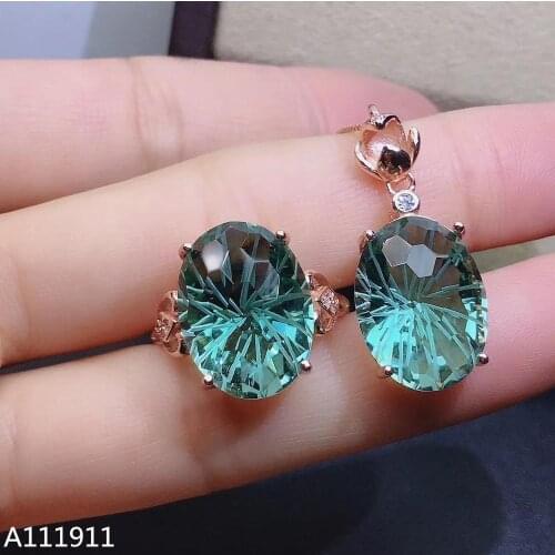 KJJEAXCMY fine jewelry 925 sterling silver inlaid Green crystal fashion necklace pendant ring Womens suit popular