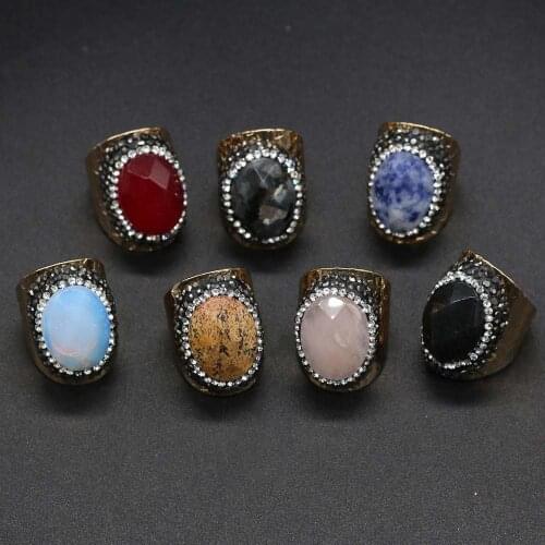 1Pcs Natural Stone Rings Charms Gold-plated Vintage Metal Ring Trendy Jewelry Adjustable for Women Party Gift