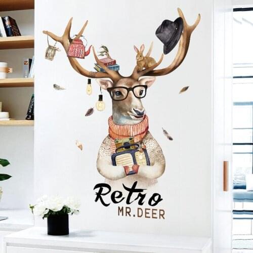 Creative Deer Wall Sticker Nordic Style Bedroom Living Room Wall Decoration Teenager Room Decor Self-adhesive Animal Wallsticker