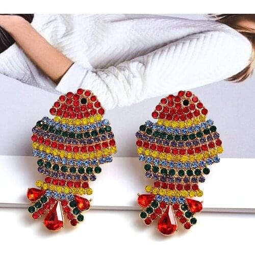 Summer Design Colorful Crystal Earrings Trendy Cute Fish Earring Fashion Jewelry Accessories For Women Girls Wholesale