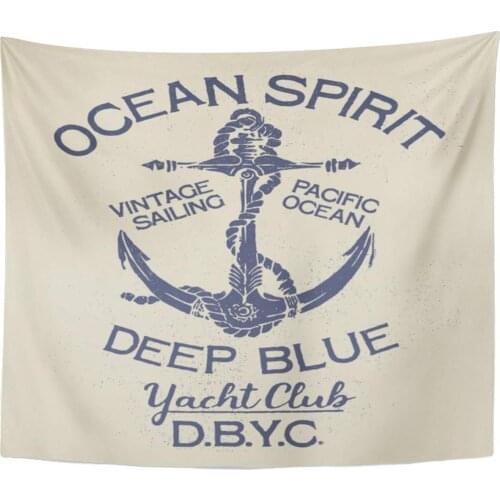 Boat Anchor Deep Blue Ocean Spirit Yacht Club for Boy Nautical Label Man Home Decor Tapestry Wall Hanging for Living Room