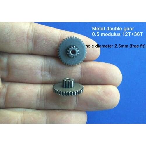 Metal Double gear 0.5 Modulus 12 Teeth + 36 Teeth Hole diameter 2.5mm 0.5M 12T+36T Free fit Metal duplex gear Powder metallurgy