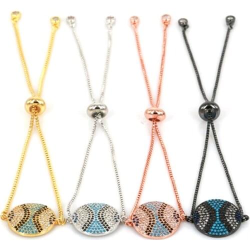 Fashion Designer Circle Round Pave CZ Adjustable Gold Sliver Rose Gold Black Hand Chain Charm DIY Jewelry