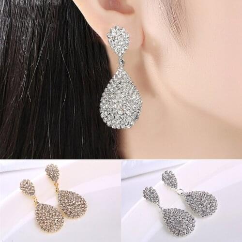Fashion Gold Silver Color Drop Dangle Earrings With Full Crystal Luxury Water Drop Earrings Bridal Wedding Party Jewelry Gifts