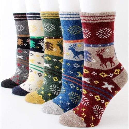 Fashion Winter Thickening Wool Socks Woman Cartoon Elk Socks Keep Warm National Style Women Socks Christmas Ladies Snow Socks