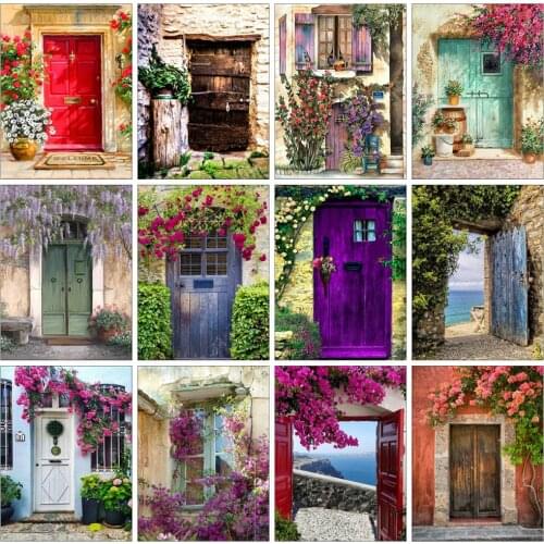 Huacan Diamond Painting Set Door Scenery Handmade Gift Mosaic Flower Landscape Embroidery Home Decor