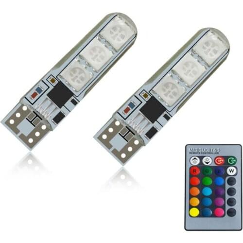 New RGB With Remote Control T10-6smd 5050 Silicone Car Width Indicator Lights Flashing Lights Atmosphere Lights Car Accessories