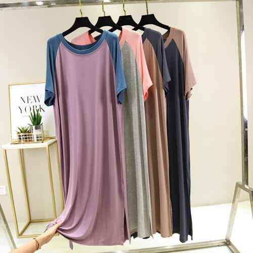 Sleepwear Women Nightgown Casual Long Sleeping Dress Pijamas Ladies Homewear Short Sleeve Spring Summer Modal Loose Sleepdress