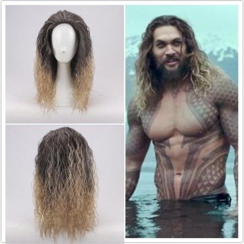Aquaman wig Aquaman Role Play Poseidon synthetic Hair Comic Cosplay Costume Curly Wigs Jason Momoa + wig cap