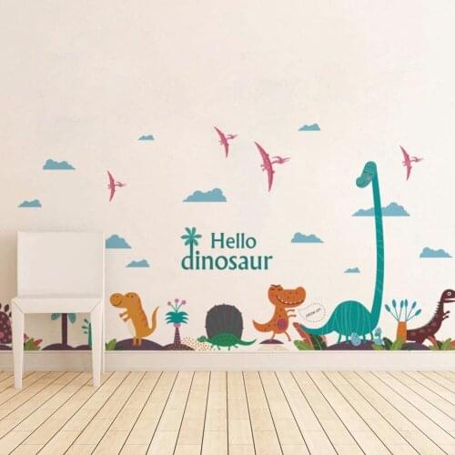 Hello Dinosaur Wall Sticker Cartoon Animal Mural Decoration Poster Home Decal Diy Art Wallpaper For Kids Room Adesivo De Parede