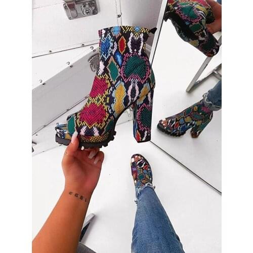 Factory direct 2019 new autumn and winter womens zipper snake pattern waterproof platform high-heeled platform open toe low