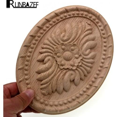 RUNBAZEF Vintage Home Decor Decoration Accessories Solid Wood Fittings Oval White Embryo Carving Decorative Applique Craft