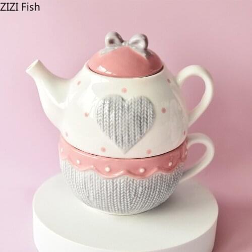 Ceramic Teapot Set American Style Coffee Cup Pot Set Two-piece Creative Home Tea Ceremony Tea Cup Teapot Set Desktop Decoration