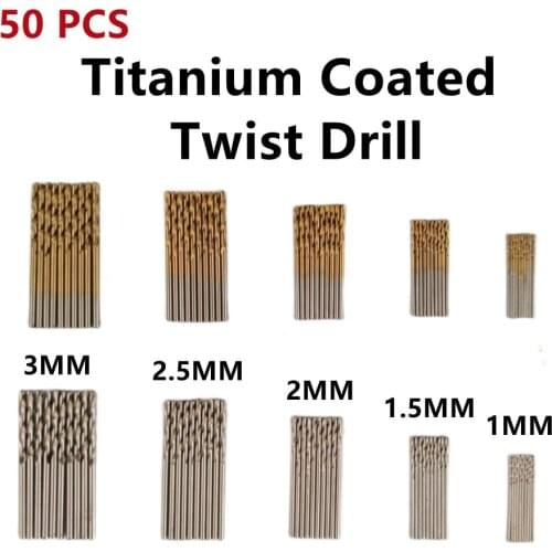 50PCS 1-3mm Titanium Coated Twist Drill HSS Straight Shank Mini Hole Drill Bit Flashlight Drilling Twist Drill Bit