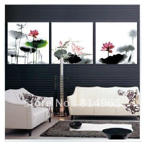 Embroidery 3 Sets (1 lot=3 Sets) New--Best-Quality Triptych Flower Sepia Lotus Cross Stitch--Latest New Style