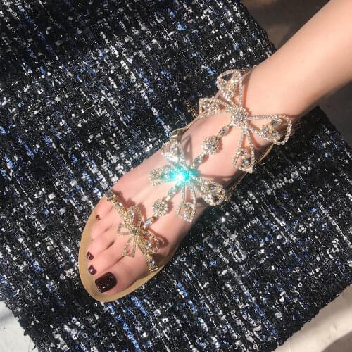 2019 sexy rhinestone shoes woman dress flat shoes crystal bowknot flat sandals summer fashion shoes women flats
