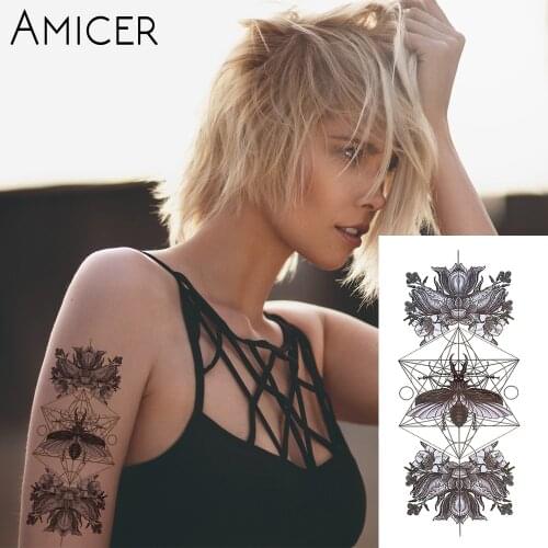 1PC Sexy lotus Hot Black White Large Flower Henna Temporary Tattoo Black Mehndi Style Waterproof Tattoo Sticker