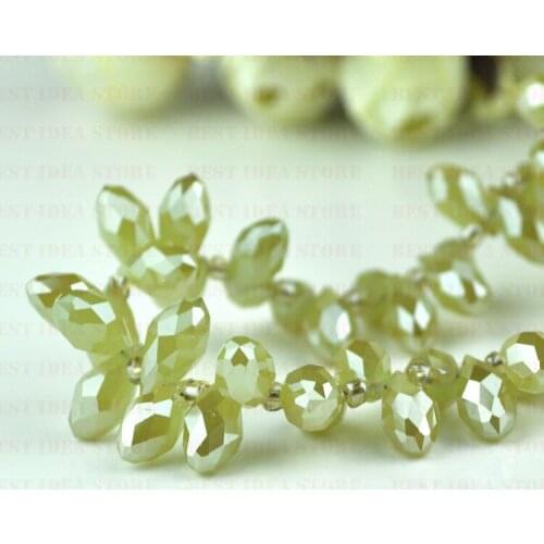 100pcs 6x12mm Green Glass Color Briolette Pendants Waterdrop Crystal Glass Jewelry Loose Teardrop Beads DIY