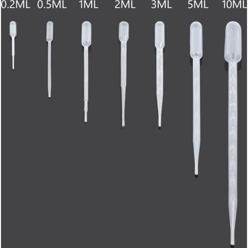 100PCS Laboratory Tools Plastic Disposable Graduated Pasteur Pipette Dropper Educational Supplies 0.2 /0.5 /1 /2 /3 /5 /10mL
