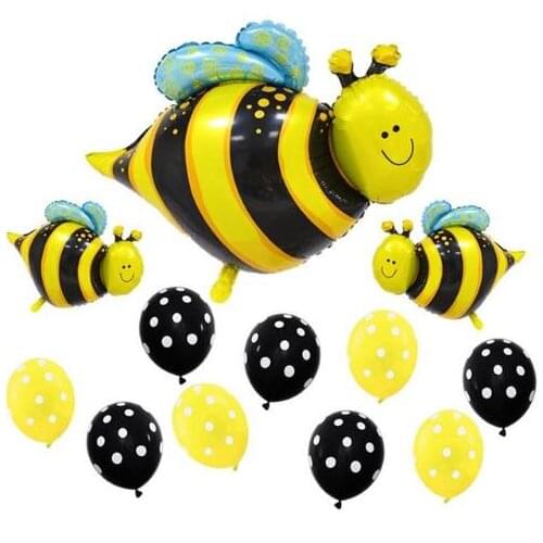13pcs Bee Foil Balloons Black Yellow Polka Dots Latex Globos Set Bees Pet Animal Birthday Party Decoration Baby Shower Supplies