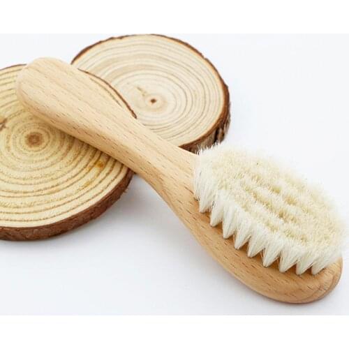 2pcs/set Wooden Comb & Soft Artificial Wool Brush Kid Health Infant Pure Material Baby Massage Natural Care Safety Body Hea J2W3