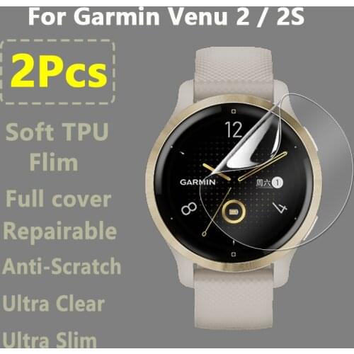 2Pcs For Garmin Venu 2 2S Smart Watch Ultra Clear Soft Hydrogel Repairable Protective Film Screen Protector -Not Tempered Glass