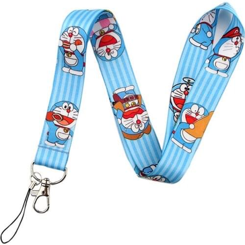 30pcs Anime Doraemon Lanyard Keys Phone Holder Funny Neck Strap With Keyring ID Card DIY Animal webbings ribbons Hang Rope