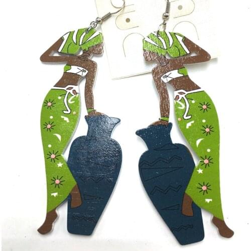 5pairs/lot 2017 African Lady Wooden Earrings