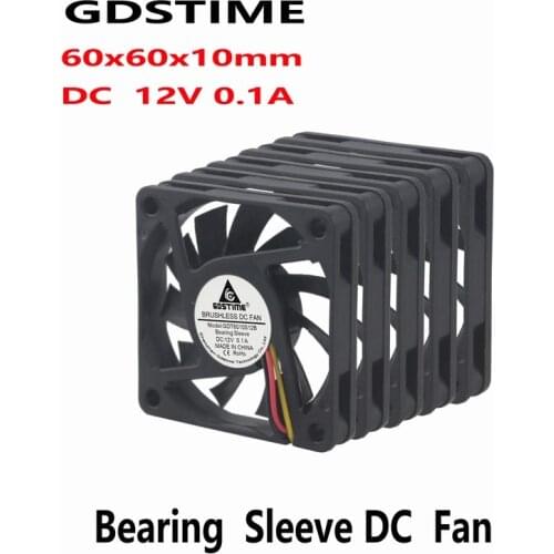 5 Pieces Gdstime 60x60x10mm 3Pin DC 12V CPU Brushless Cooling Cooler Fan 60mm x 10mm 6cm Small Radiator