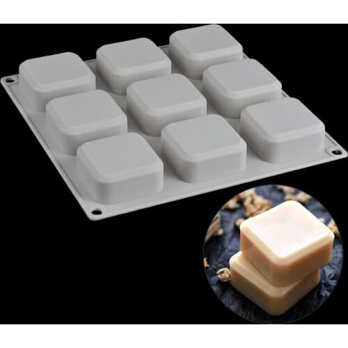 9 Cavities Square Silicone Soap Mold Handmade Soap Making Cake Decorating Baking Mould for Ice Making Pdding Muffin Loaf Brownie