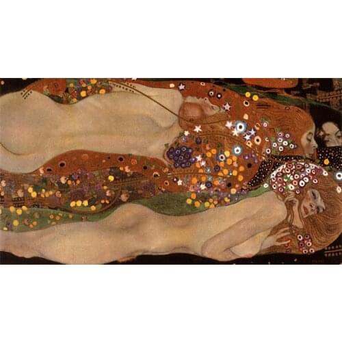 Abstract Canvas Painting Wall Decor, Water Serpents II, Gustav Klimt Oil Painting Reproductions,Handmade