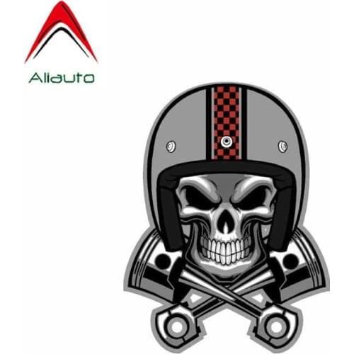 Aliauto Personality Car Sticker Creative Cafe Racer Skull Pistons Helmet Waterproof Reflective Decal Accessories PVC,12cm*9cm