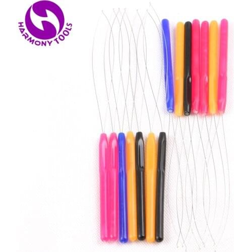 Free Shipping Xuchang Harmony 50 pieces random colors plastic pulling wire loop threader hair extensions tools