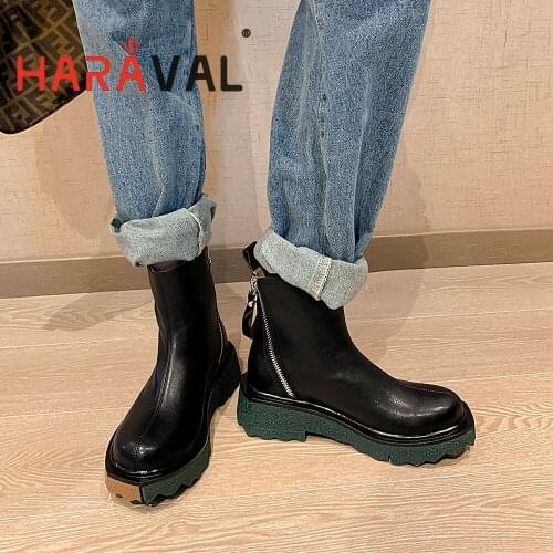 HARAVAL Women Ankle Boots Shoes Elegant Fashion Thick Bottom Solid Spring/Autumn Round Toe 2021New Trend Boots Shoes Women E338L