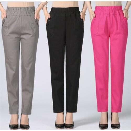 Women High Waist Stretch Pants 2020 Middle Aged Mother Long loose Cotton Straight pants Female trousers Plus Size 5XL 10 colors