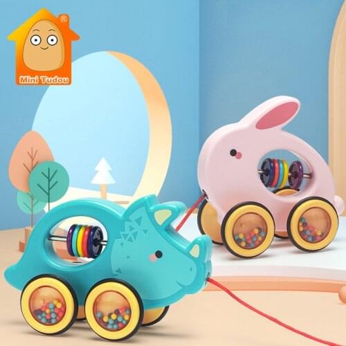 Baby Pull Walking Toy Creative Cute Cartoon Rabbit Crab Hedgedog Drag Car Plastic Animal Pull Rope Toys Car For Infant 12 months