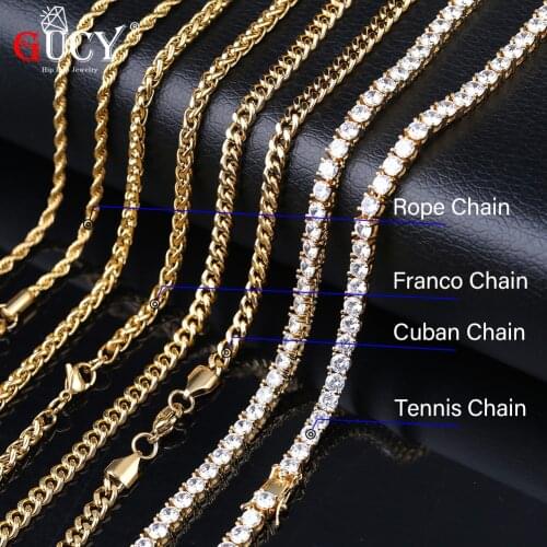 GUCY Maiami Rapper Rope Chain 18" 20" 24" 30" Gold Silver Color Stainless Steel Cuban Link Necklace Hip Hop Jewelry For Women