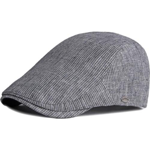 QPALCR Cotton Linen Beret Hat For Men British Peaked Cap Artist Painter Hat Women Striped Herringbone Cap Forward Newsboy Hat