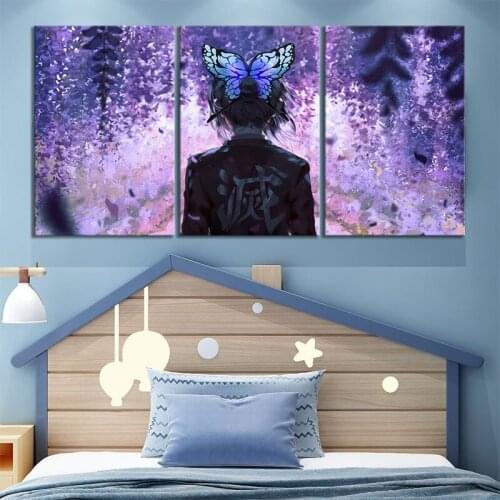 3 Pieces Demon Slayer Poster Kochou Shinobu Canvas Paintings Kimetsu No Yaiba Poster Wall Art Anime Girl Pictures Home Decor