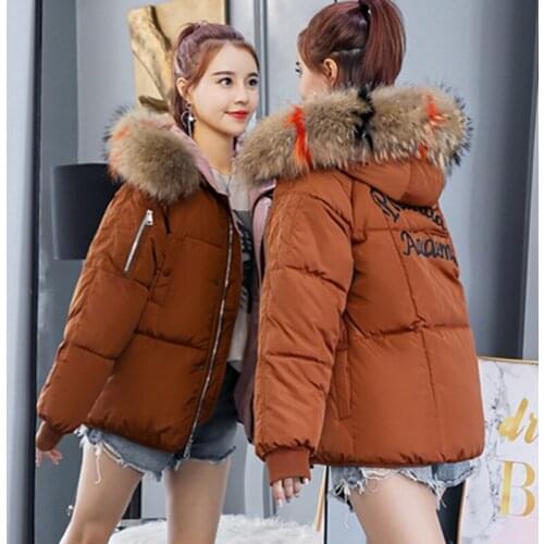 Brieuces Short Coats & Jackets Slim Women Parka Winter Fur Collar Hooded Coat Female Knitting Autumn Warm Outwear Overcoat Parka