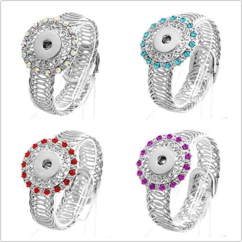 Fashion Charming Hollow Rhinestone metal Snap bracelet bangle fit 18MM snap buttons jewelry wholesale SG0090