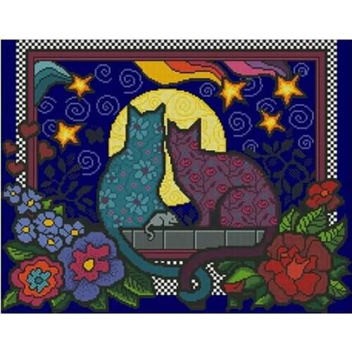Couple cats in the night patterns Counted Cross Stitch 11CT 14CT DIY Chinese Cross Stitch Kit Embroidery Needlework Sets